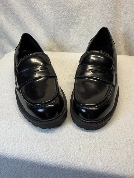 Classic Preppy Penny Loafers Vegan Black Patent Leather SchoolGirl Thick LugSole - Picture 6 of 9